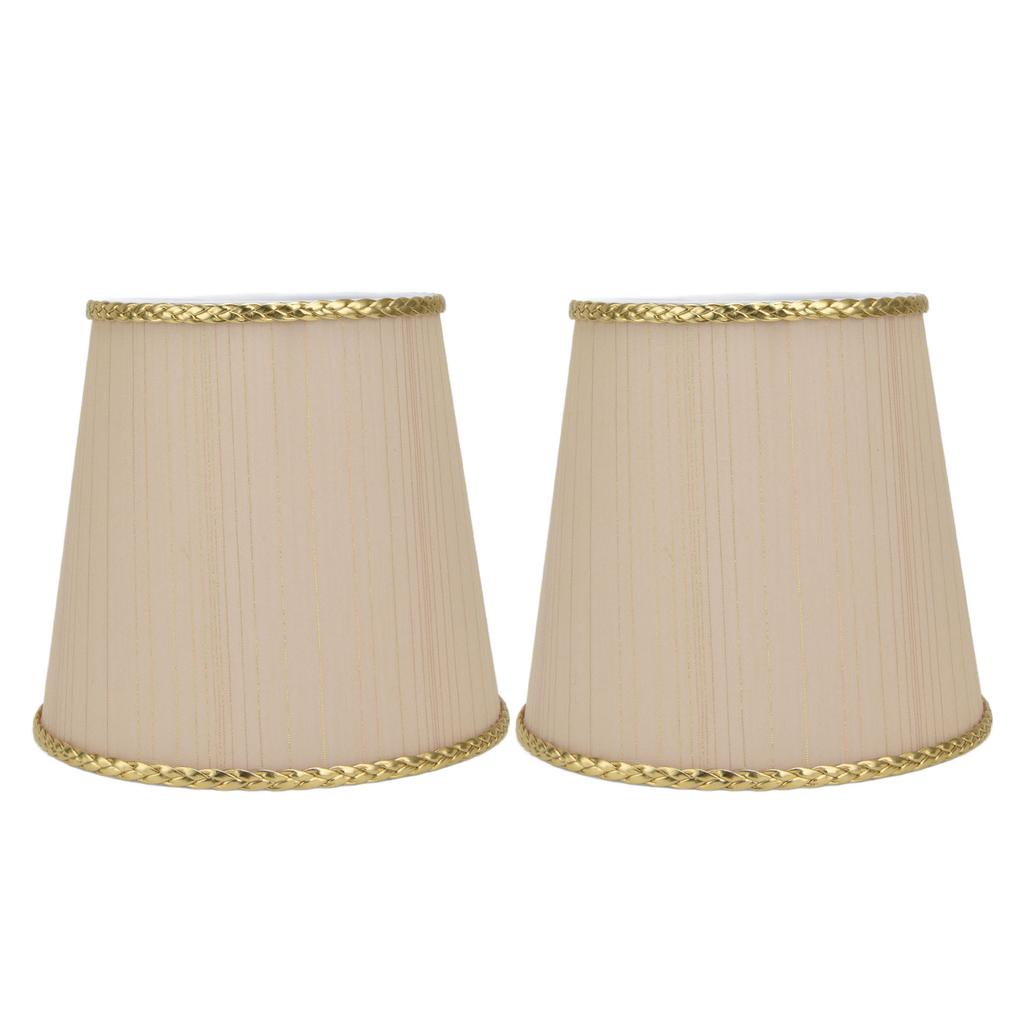 2PCS Small Lamp Shade Fabric Beige Golden Edge Lampshade for E14 Table Chandelier Wall Lamp