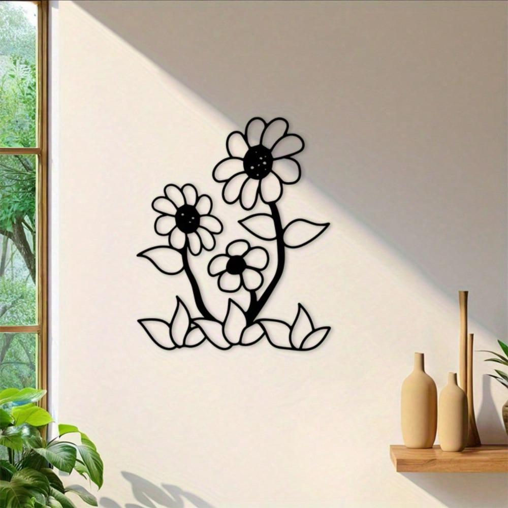 Wall Decor Daisy Flower Metal Art Black Minimalist Indoor Outdoor Housewarming Gift