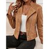 Dames Slim Fit Imitatie Suède Ritsjas, Decoratieve Knopen Casual Buitenjas voor Herfst Winter