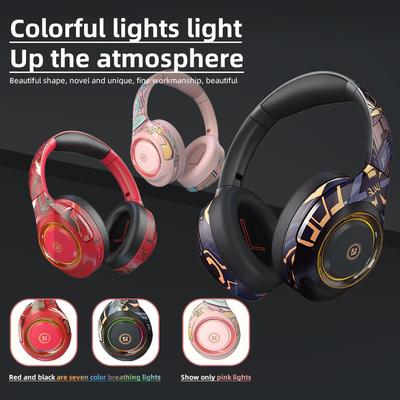Gaming-Kopfhörer, handgezeichnetes Graffiti, kabellose Kopfhörer, faltbar, geschlossenes Stereo-Headset mit abnehmbarem Mikrofon, unterstützt TF