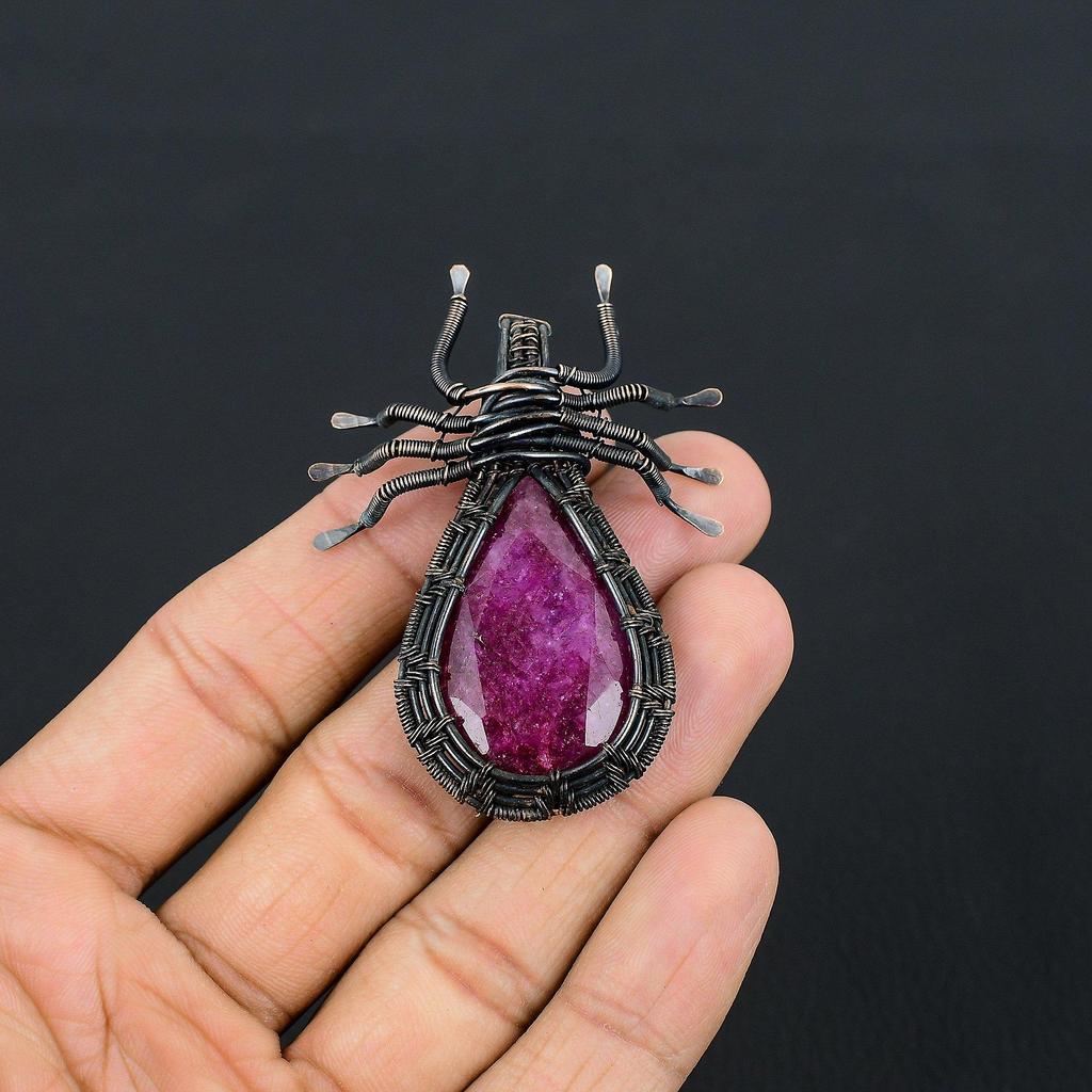 Ruby Pendant Gemstone Jewelry, 999 Copper Wire Wrapped Handmade Pendant, Latest Design Jewelry