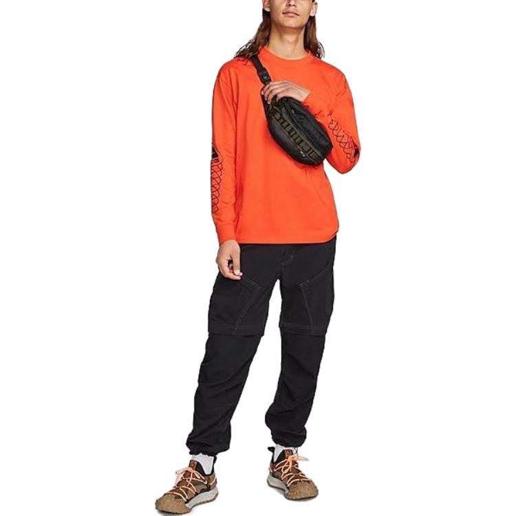 Nike Logo Print Long Sleeve T-Shirt Men Tops Orange DX9454-633