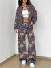 Purple Smudge 1116 Popular Autumn and Winter New European and American Women's Clothing Floral Printing Set