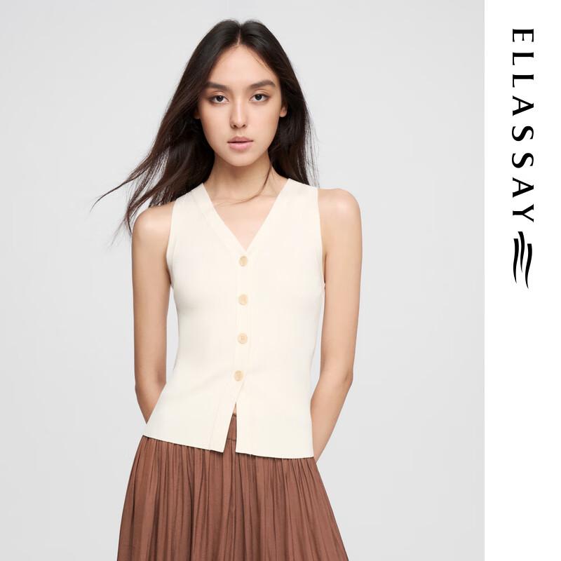 ELLASSAY 2025 Summer Elegant Lightweight Sleeveless V-Neck Slim Knit Top S