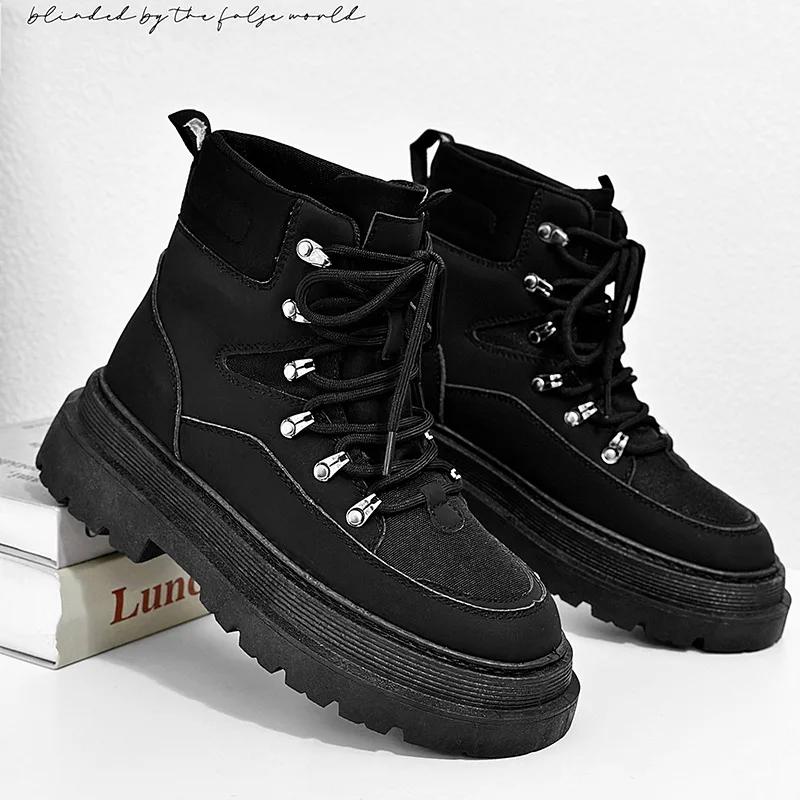 Весна Осень Новые Классические Мужские Туфли Высокого Качества Молодежная Повседневная Обувь Толстая Подошва Увеличивающая Рост Спортивная Обувь Для Паркура 39 чёрный 4433₽