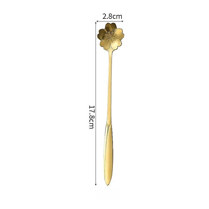 5 pièces Cuillères à Glace Accessoires de Cuisine Ménagers Cuillères à Café à Thé en Acier Inoxydable Cuillère à Dessert Café Florale Cuillère à Thé à Long Manche