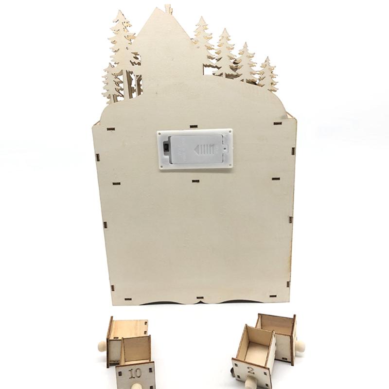 Calendar Ornament Wooden Christmas Advent Calendar Reindeer Village LED Holiday Decoration Christmas
