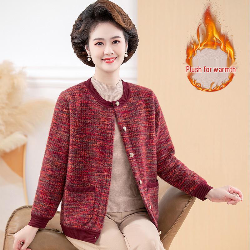 

Cozy Fleece-Lined Knit Sweater for Women: Perfect for Autumn/Winter, Ideal for Moms and Grandmas, Thickened for Extra Warmth. 2XL [Recommended 120-135 jin]
