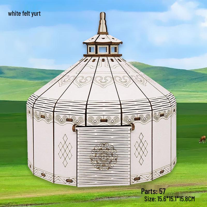 Wooden 3D Mongolian Yurt Model DIY Craft - Handmade Ethnic Style Educational Toy Ornament