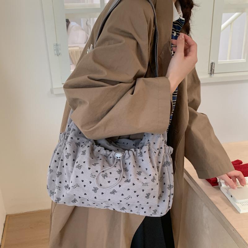 Bow-tie Polka Dot Shoulder Bag Corduroy Crossbody Bag Korean Style Handbag Casual School/commuter Bag Simple Stylish Women's Bag
