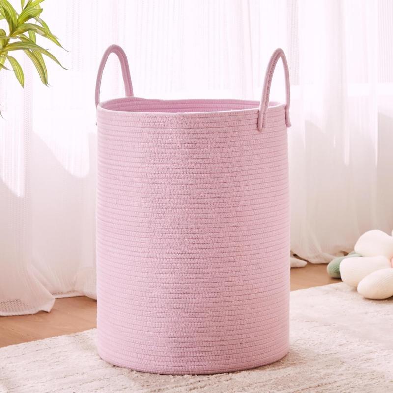 

62L Jute Woven Rope Laundry Basket Tall Hamper for Clothe Blanket Toy Organization in Living Room Luanry Room Bedroom рожевий