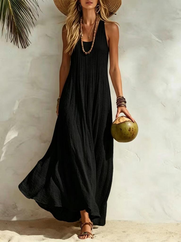2026 summer European and American popular new women's vest seaside vacation style loose dress women