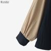 ZANZEA Women Hooded Collar Casual Long Sleeve Patchwork Hoodies Blouse