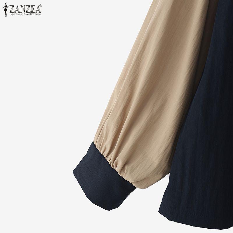 ZANZEA Women Hooded Collar Casual Long Sleeve Patchwork Hoodies Blouse