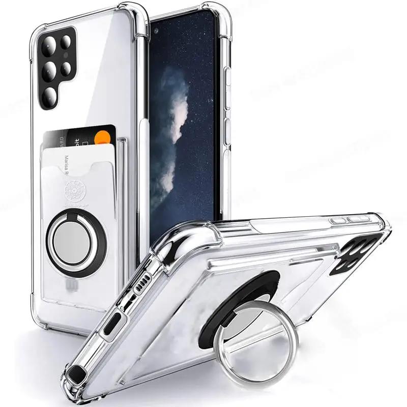 Transparent Soft Phone Case For Samsung S26 Ultra G Magnetic Ring Holder Card Slot Phone Cover For Galaxy S2 Edge S26 Plus