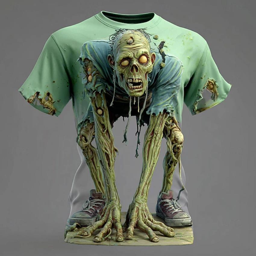 Herren Skelett Zombie 3D Gedrucktes T-Shirt Sommer Outdoor Casual Horror Muster Kurzarm Kinder Kinder Tops Herren Kleidung