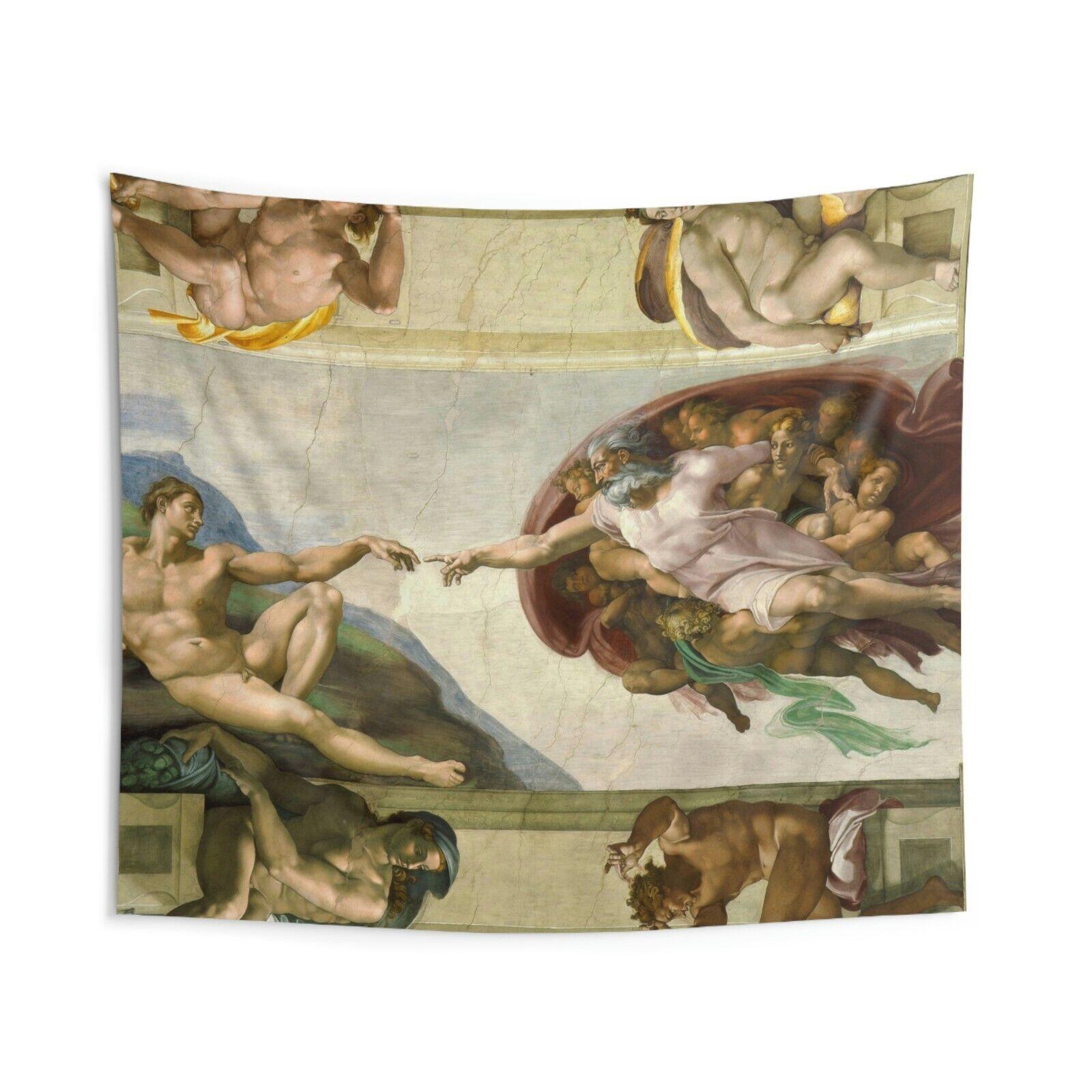Michelangelo s tapestry painting The Creation of Adam 75x100 чёрный