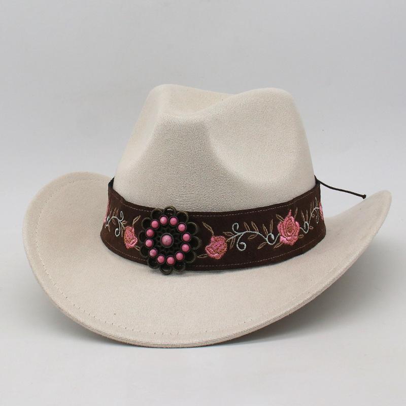 Трансграничный Замшевый Горячий ** Волосы Изогнутый Край Этнический Стиль Цилиндр Нишевый Этнический Стиль Тибетский Широкий Кожаная Вышивка Цилиндр One size fits all (56-60cm)