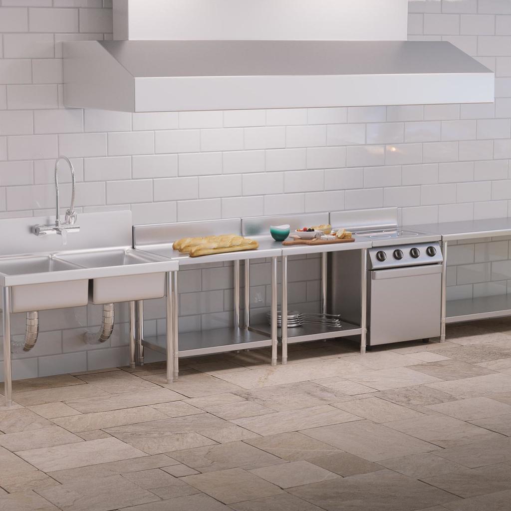 Wall-Mounted Stainless Steel Worktop Table With Edge And Shelf 80X60Cm
