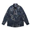 American Vintage Blue Baroque Long Sleeve Shirt Loose Casual Button-Down Top Men Women