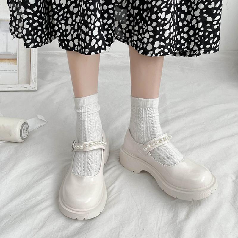 Spring and Summer Round Toe Square Heel Casual Party High Heels New Fashion Pearl Decorated Elegant Women's Shoes Zapatos Mujer