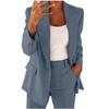 Damen Revers Langarm Blazer Hose 2-teiliges Outfit Elastische Taille Einfarbig Business Casual Anzug Set