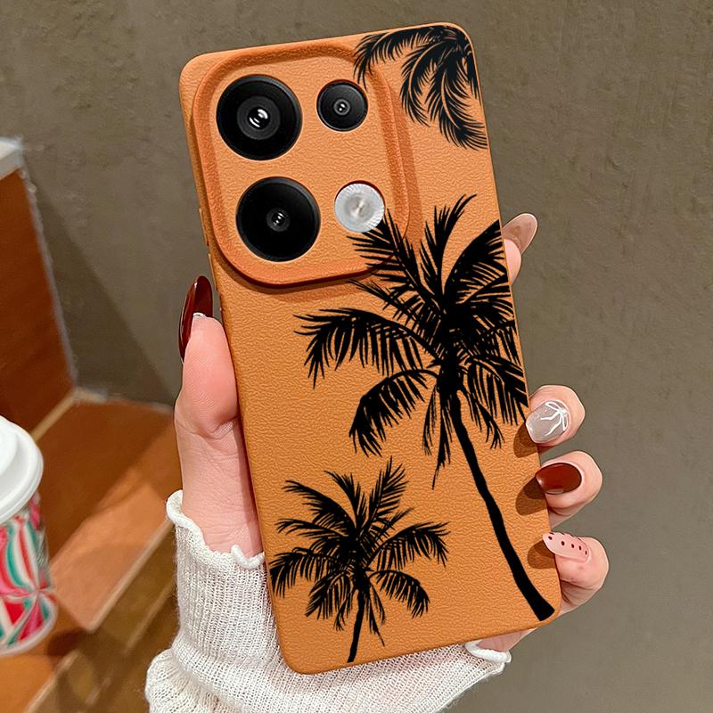 Coconut Tree Print Leather Texture Case For Xiaomi 13T Poco X7 X6 Redmi Note 14 Pro 13 12 11 Matte Shockproof TPU Soft Phone Cover