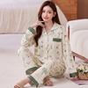 Fashion sweet printed pajamas women's spring and autumn imitation cotton long-sleeved loungewear large size comfortable mother suit