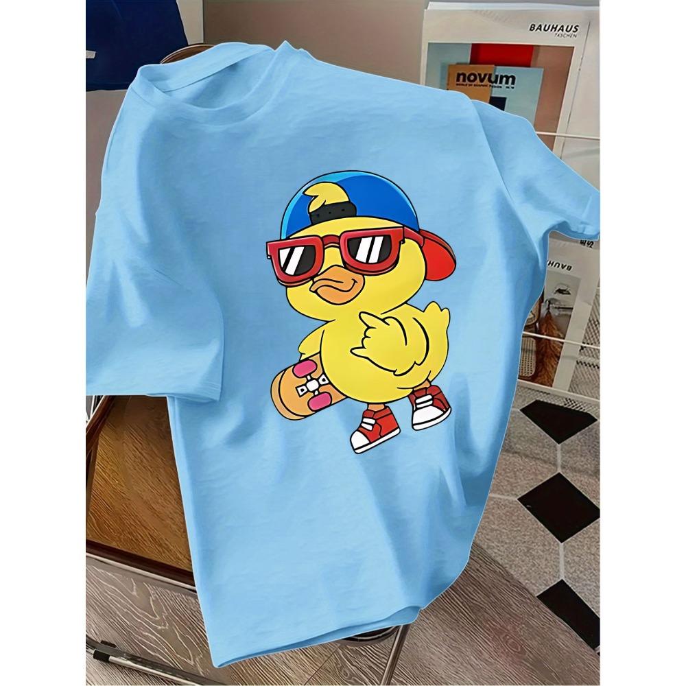 Cartoon Little Yellow Duck Skateboarding Youth Trendy T-shirt Summer New Fashion Casual Loose Versatile Parent Child Clothes