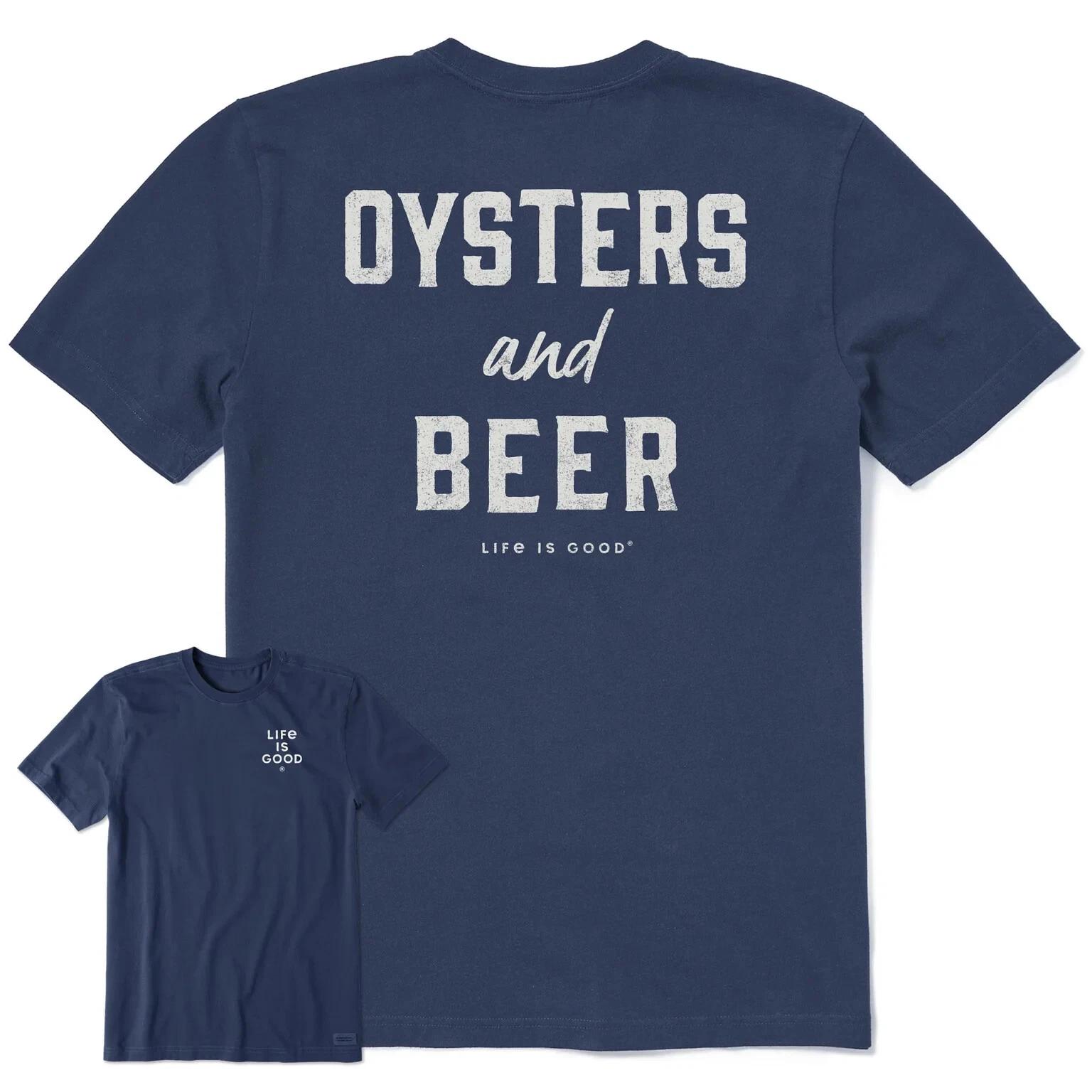 Life is Good. Men s Oysters and Beer Crusher Tee, Darkest Blue L