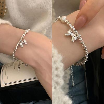 Damen S925 Silber Perlenband Französisches Armband