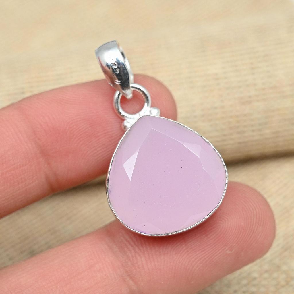 Pink Chalcedony Gemstone 925 Sterling Silver Jewelry Charming Pendant Handmade Gift For Her