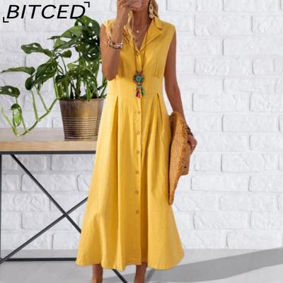 Abito a trapezio Abito da donna di bellezza elegante Monopetto Abito lungo con un ampio orlo Tinta unita