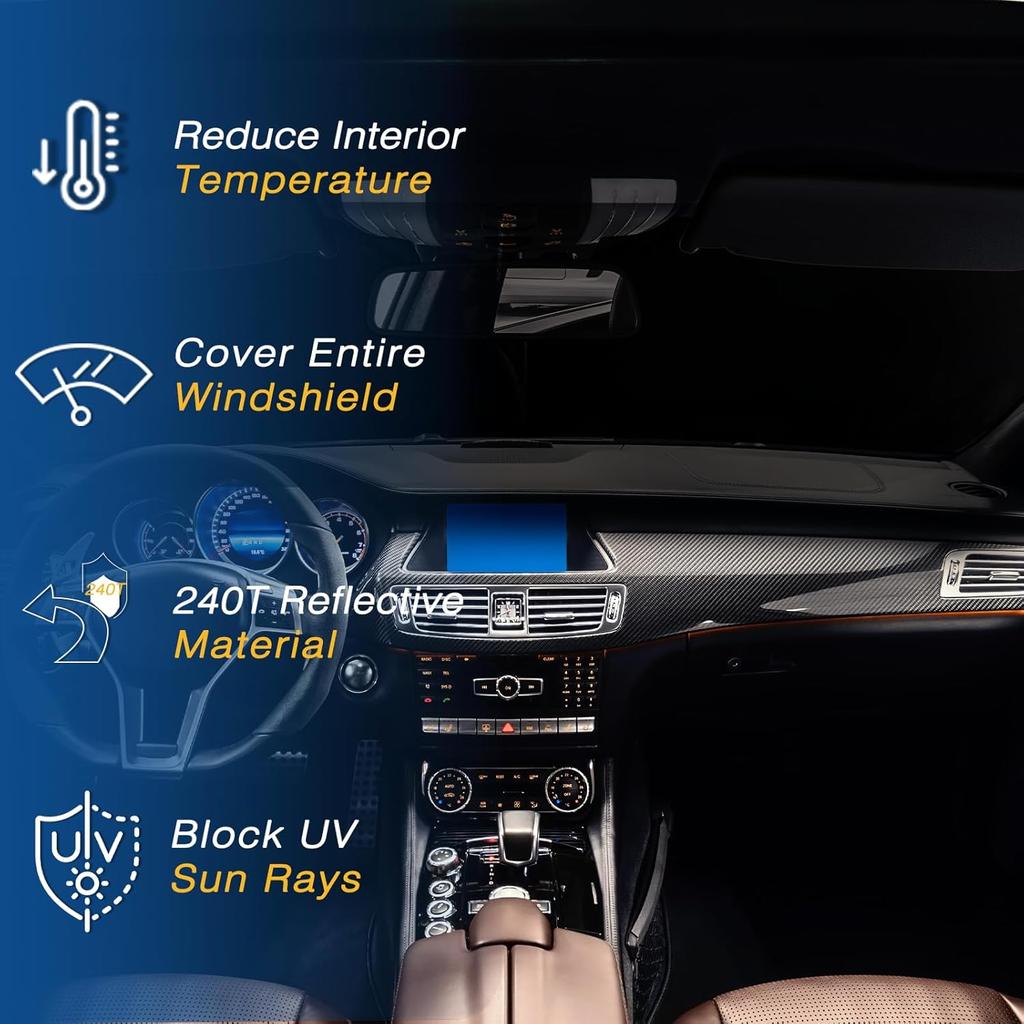 Windshield Sun Shade for Tesla Model Y/S/X/3 2026 UV Reflector Foldable Front Window with a Storage Bag for Tesla AccessoriesWindshield Sunshades 1