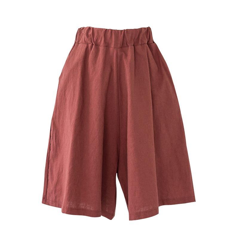 Cotton and Linen Five Quarter Pants Women's Summer Casual Shorts Plus Size Hot Pants Elastic Waist 5 Minutes Wide Leg Pants