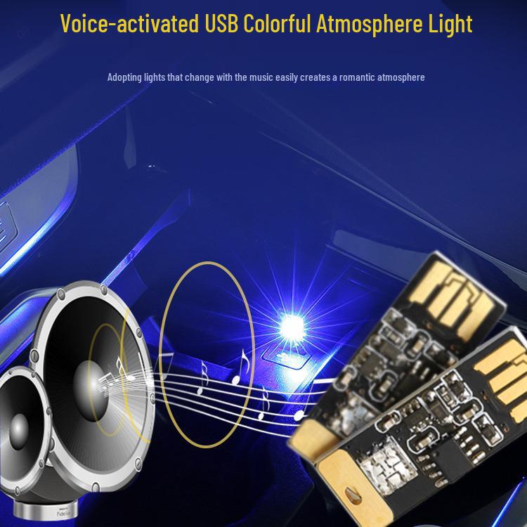 

Автомобильная светодиодная атмосферная лампа с USB, ритмичная, с управлением звуком - Сенсорная, цветная, с градиентом, для украшения интерьера. 2 Lights Additional Charge