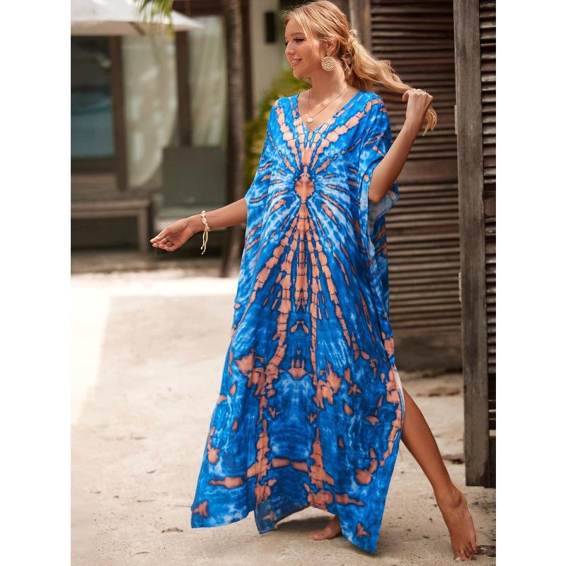 New Printed Robe Beach Resort Loose Plus Size Beach Dress Bikini Swimsuit Smock for Women