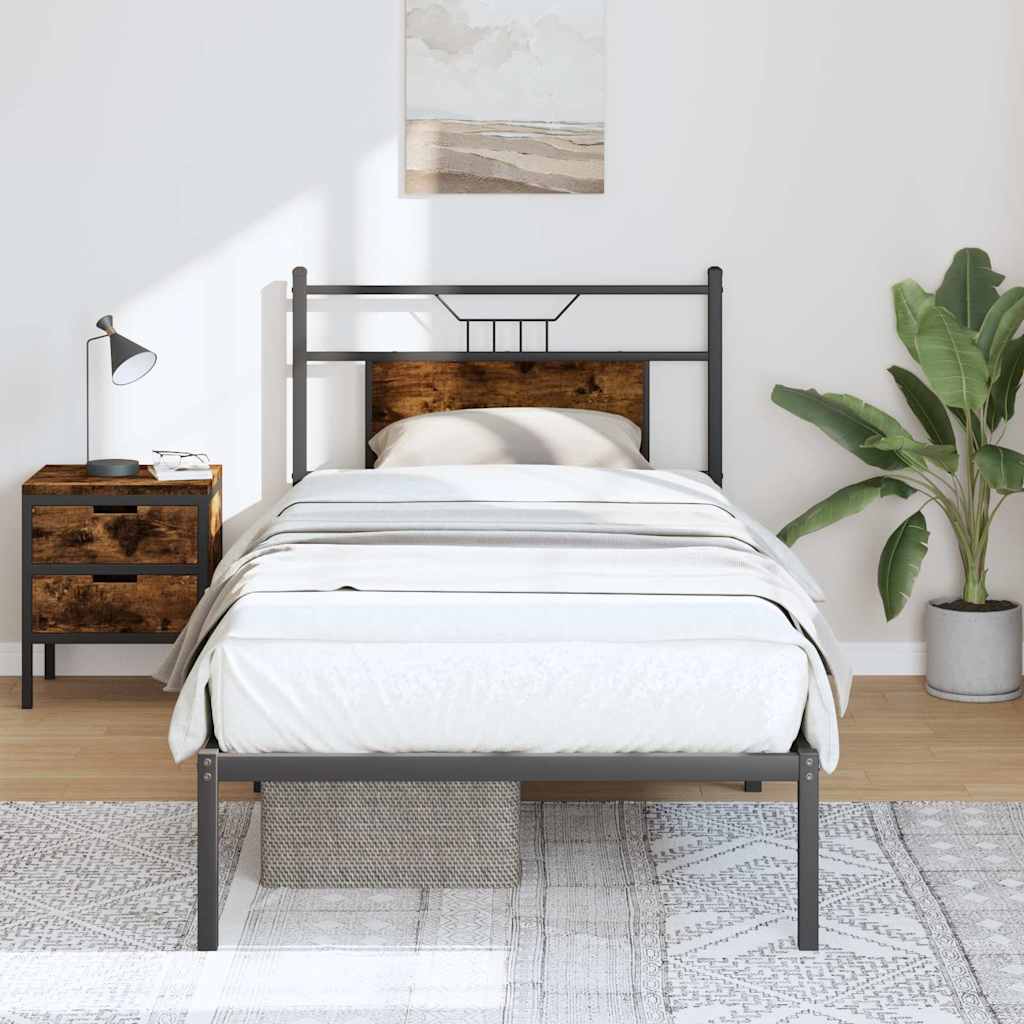 Bed Frame without Mattress Smoked Oak Finish 75 x 190 cm Wood Based Material