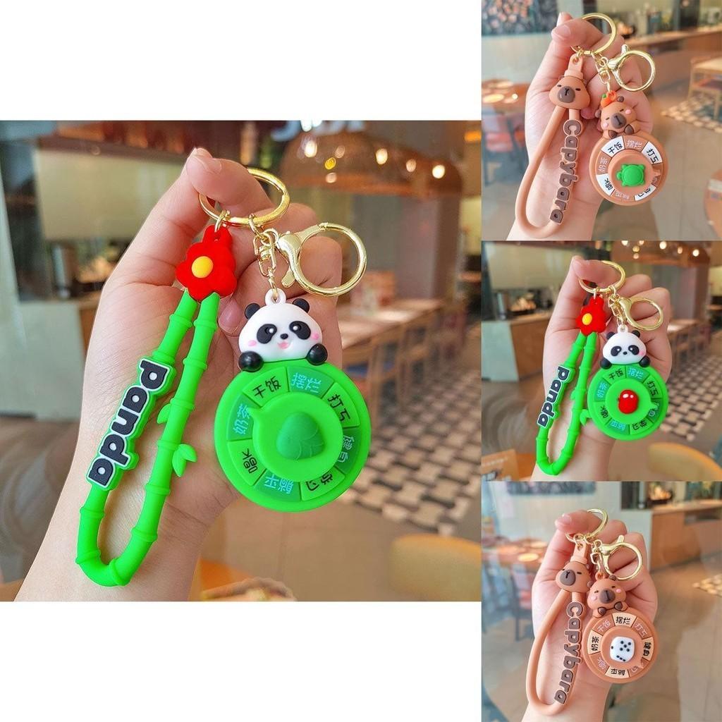 Rotation Capybara Stylish Keychain Panda Apple Heart Keyring Silicone