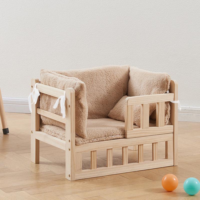 Solid Wood Elevated Pet Bed - Washable, All-Season for Small Dogs & Cats