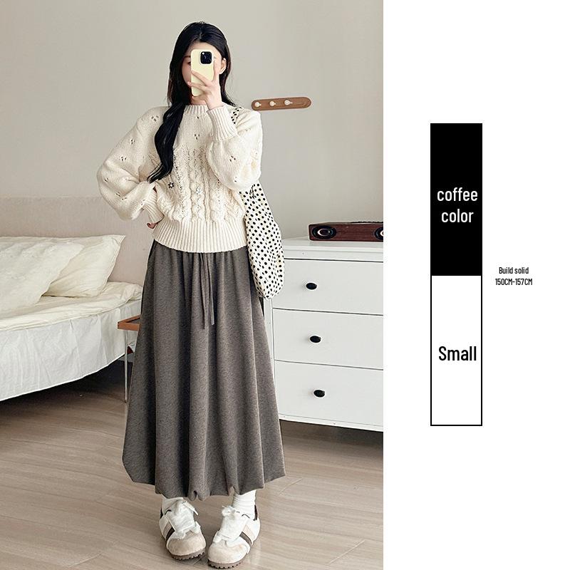 Khaki Sticky Rice Bud A-line Skirt: Women's High Waist Slimming Mid-length for Autumn 2025