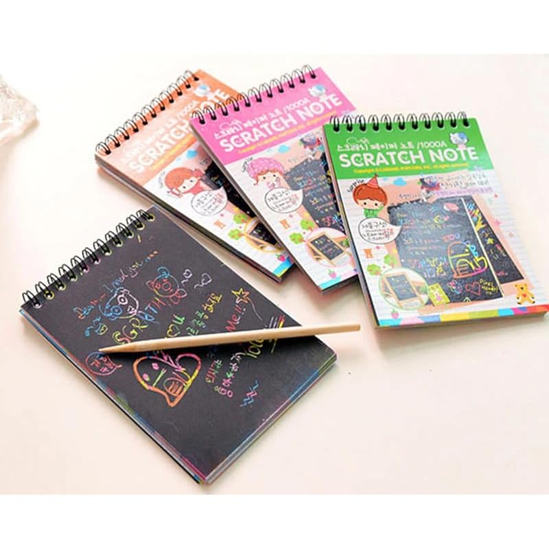 Glun Scratch Notepad Pack Of 6 With Magical Rainbow Color, Notepad With Pencil Stick, Educational Toy For Kids