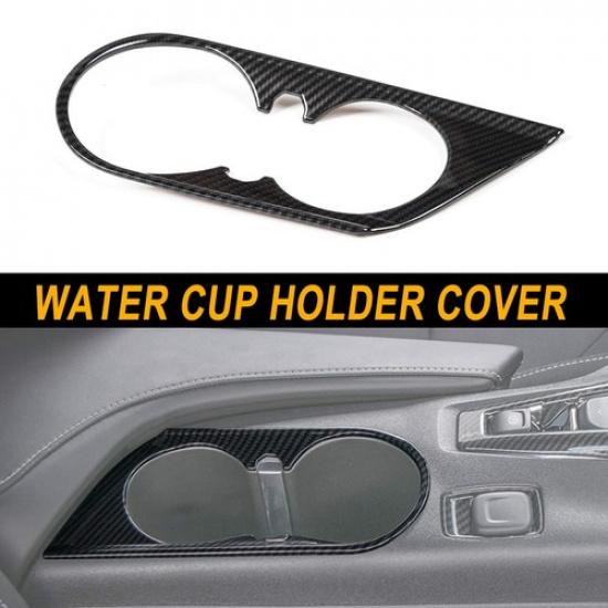 

Carbon Fiber Interior Front Water Cup Holder Cover Trim For Chevrolet Camaro 17+