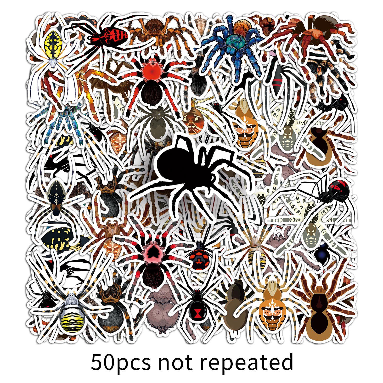 50 Waterproof Spider & Insect Cartoon Stickers for Halloween & Laptop Decoration