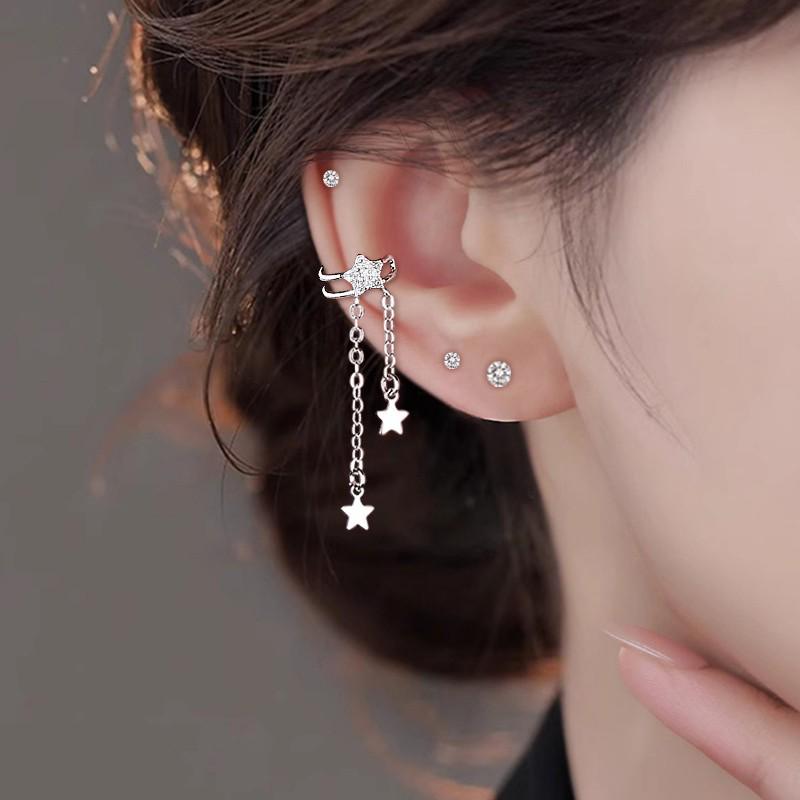 Good Morning Double-Layer Ear Cuff: Stylish No-Piercing Star Tassel with Sparkling Diamonds for Women