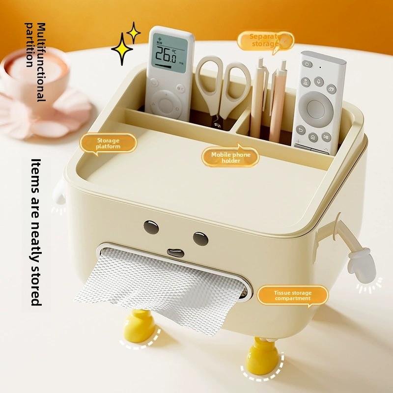 Caja de pañuelos de escritorio multifuncional con soporte para control remoto para sala de estar