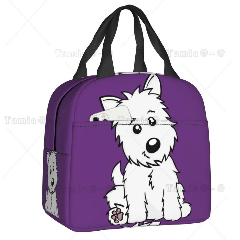 Westies Polka Dot Cartoon Pattern Insulated Lunch Bag Leakproof West Highland White Terrier Dog Thermal Cooler Lunch Tote Kids