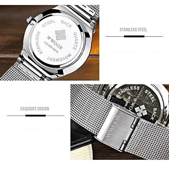 YGB Mens Wristwatch Stainless Steel Mesh Belt Casual Luxury Quartz Watch Ultra-thin Simple Waterproof Fashion White