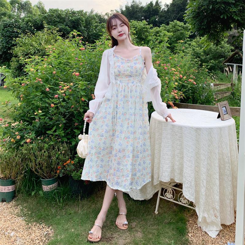 Large Size Sweet and Gentle Dress Waist-skimming Halter Floral Dress Chiffon Dress