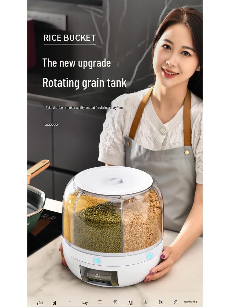 Rotatable Divided Grain and Cereal Storage Container - Insect & Moisture-Proof Sealed Bin